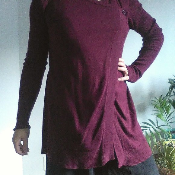 Dark Cranberry Burgundy Cardigan Drape Wrap - Picture 2 of 8